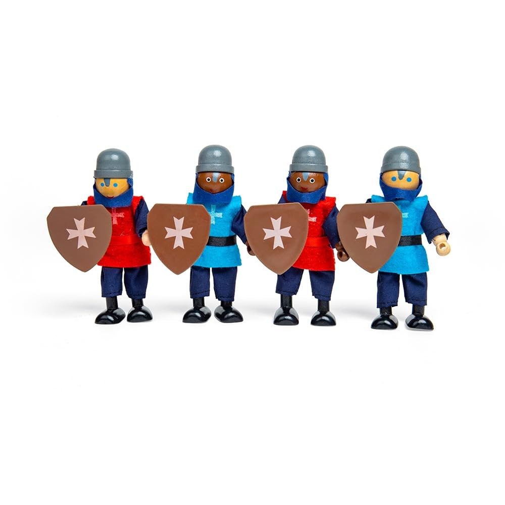 Bigjigs Toys Medieval Wooden Toy Knights - 4 Knights Doll Set for Wooden Castle,