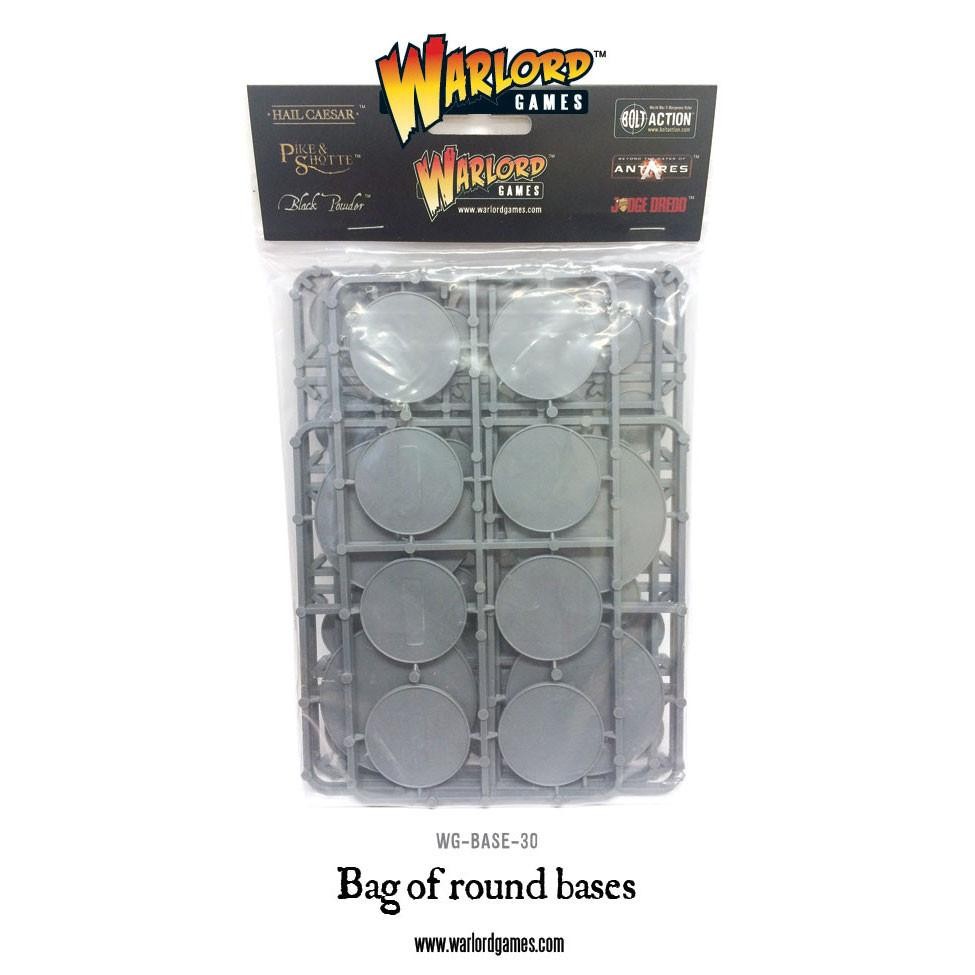 Warlord Games Bag Of Round Bases, mixed pack of plastic bases for miniatures.