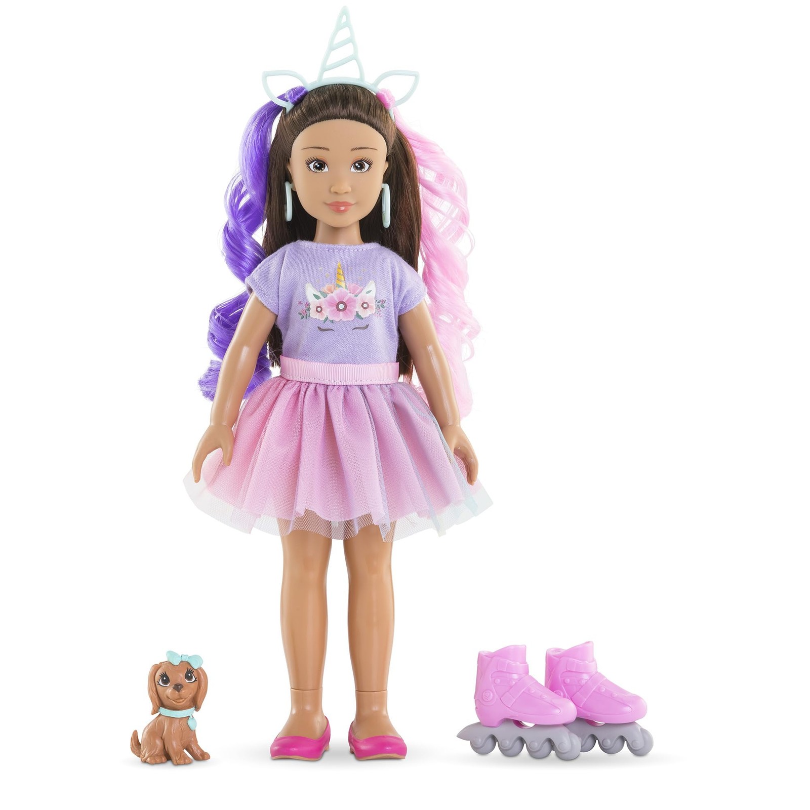 Corolle Girls Luna Unicorn Set, Dressing Doll with Dog, Unicorn Headband, Earrin