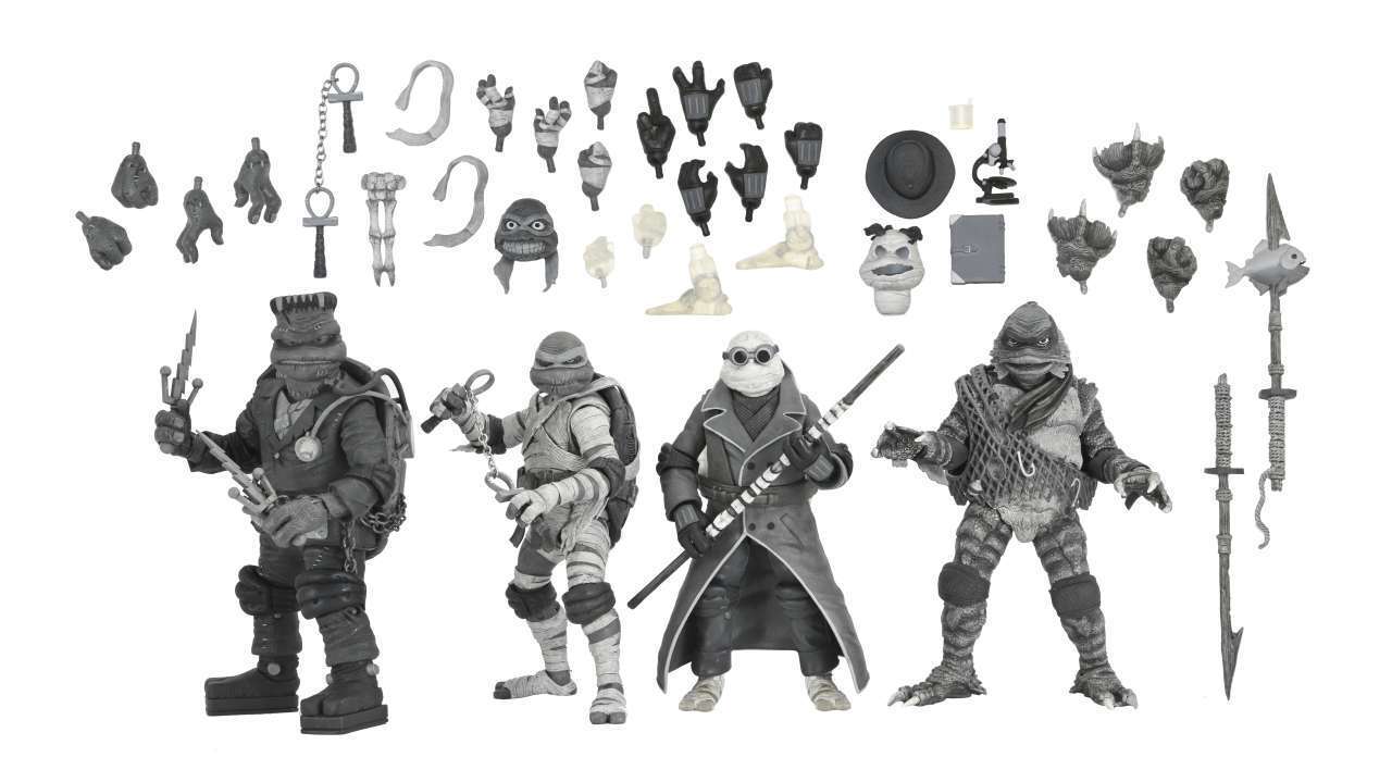 *PREORDER* Universal Monsters x TMNT Ultimate: TURTLES BLACK & WHITE 4pack b