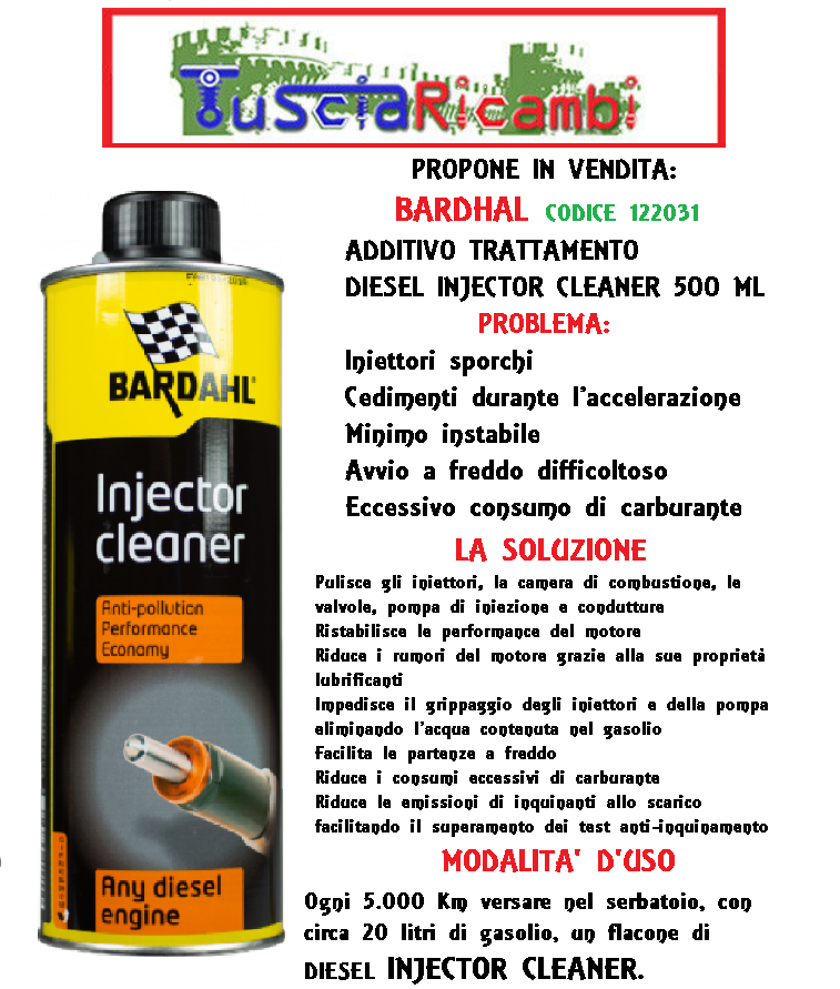 BARDHAL DIESEL INJECTOR CLEANER PULITORE INIETTORI E SISTEMA INIEZIONE COMPLETO