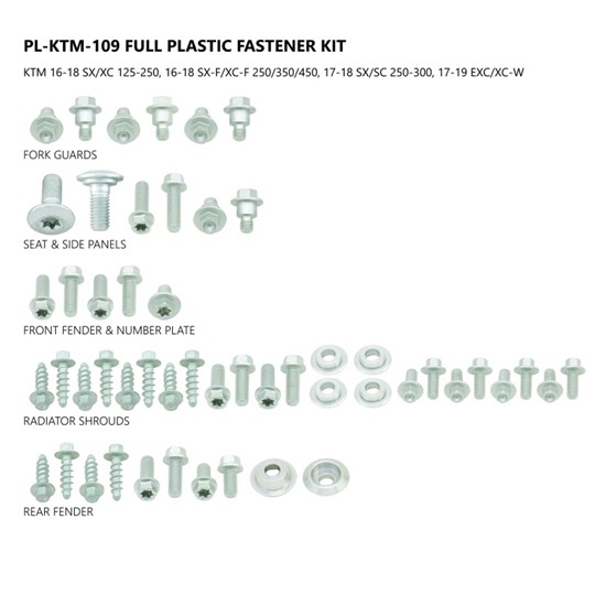 Kit viti in plastica UFO adattabile KTM SX/SXF 16-18/EXC/EXC-F 17-18