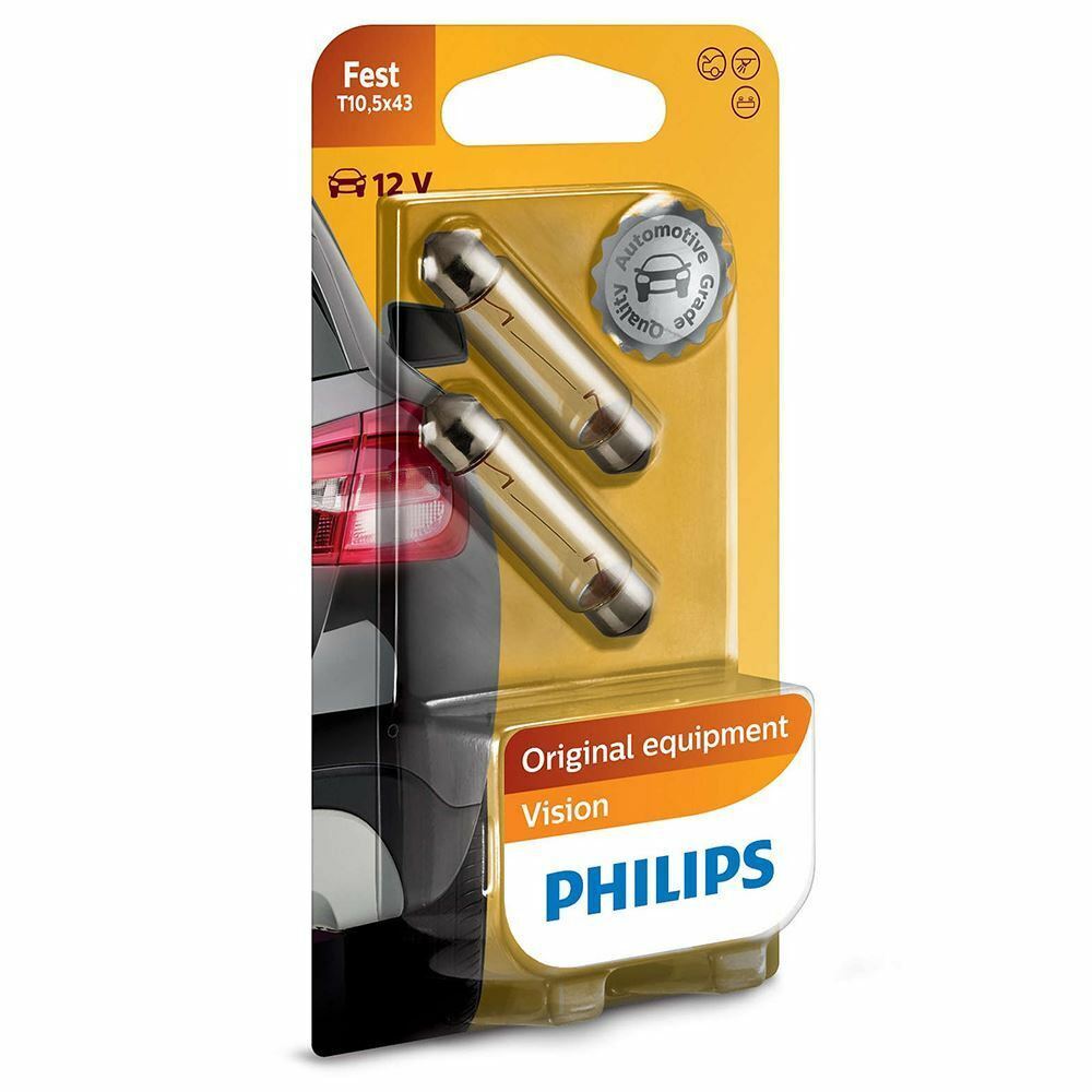PHILIPS Vision C10W Festoon 12V 10W SV8,5 12866B2 Lampadina alogena x2