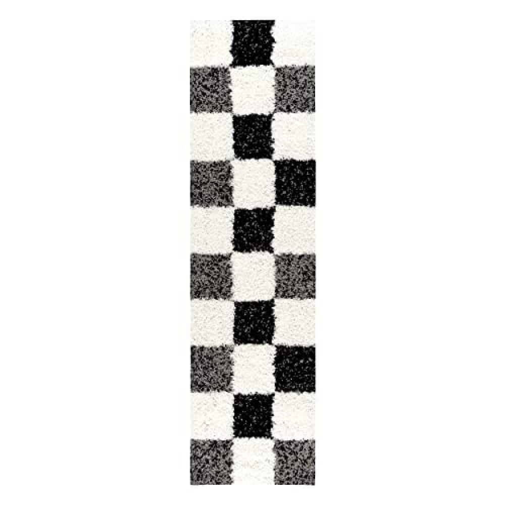 (TG. 70 x 250 cm) Mynes Home Shaggy Tappeto a pelo lungo, nero, grigio, bianco,