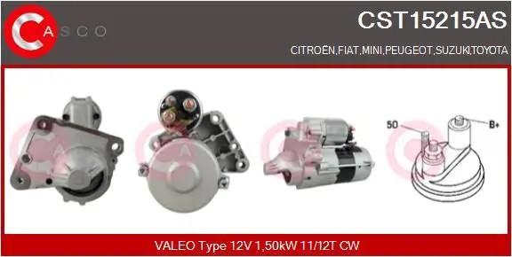 Motorino di avviamento Senso rotazione orario CST15215AS CASCO per CITROËN FIAT