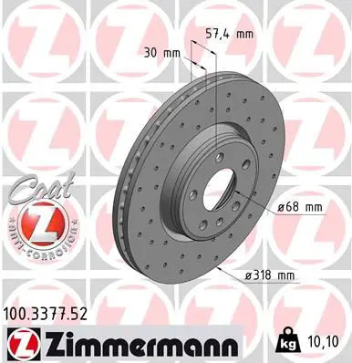 2x Disco freno ventilazione interna 100.3377.52 ZIMMERMANN per AUDI A4 B9 A5 Q5
