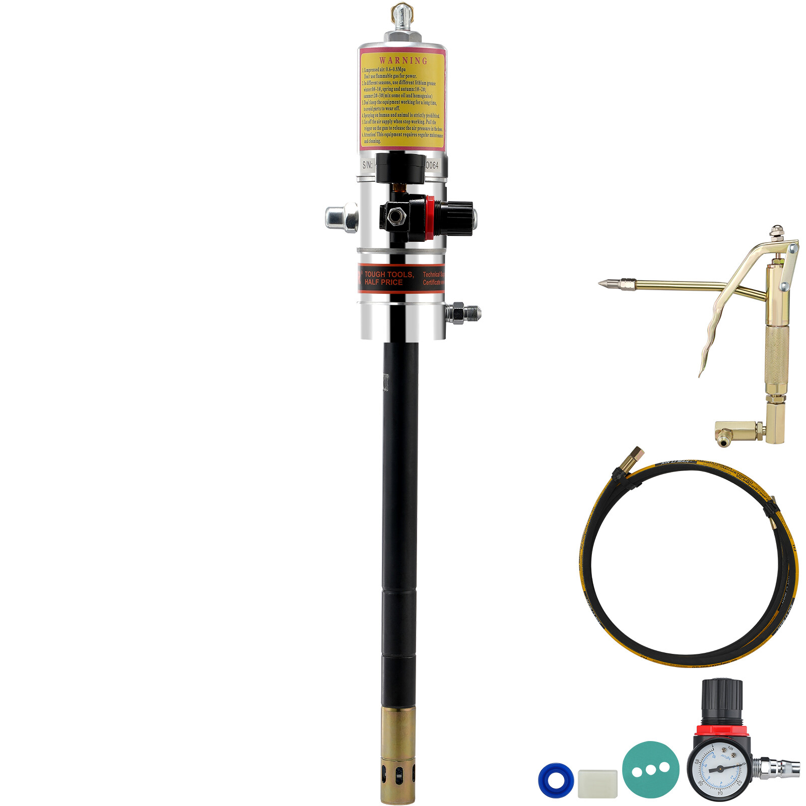 VEVOR Pompa per Grasso Pneumatica 0,6-0,8 MPa Kit con Pistola per Grasso da 4 m