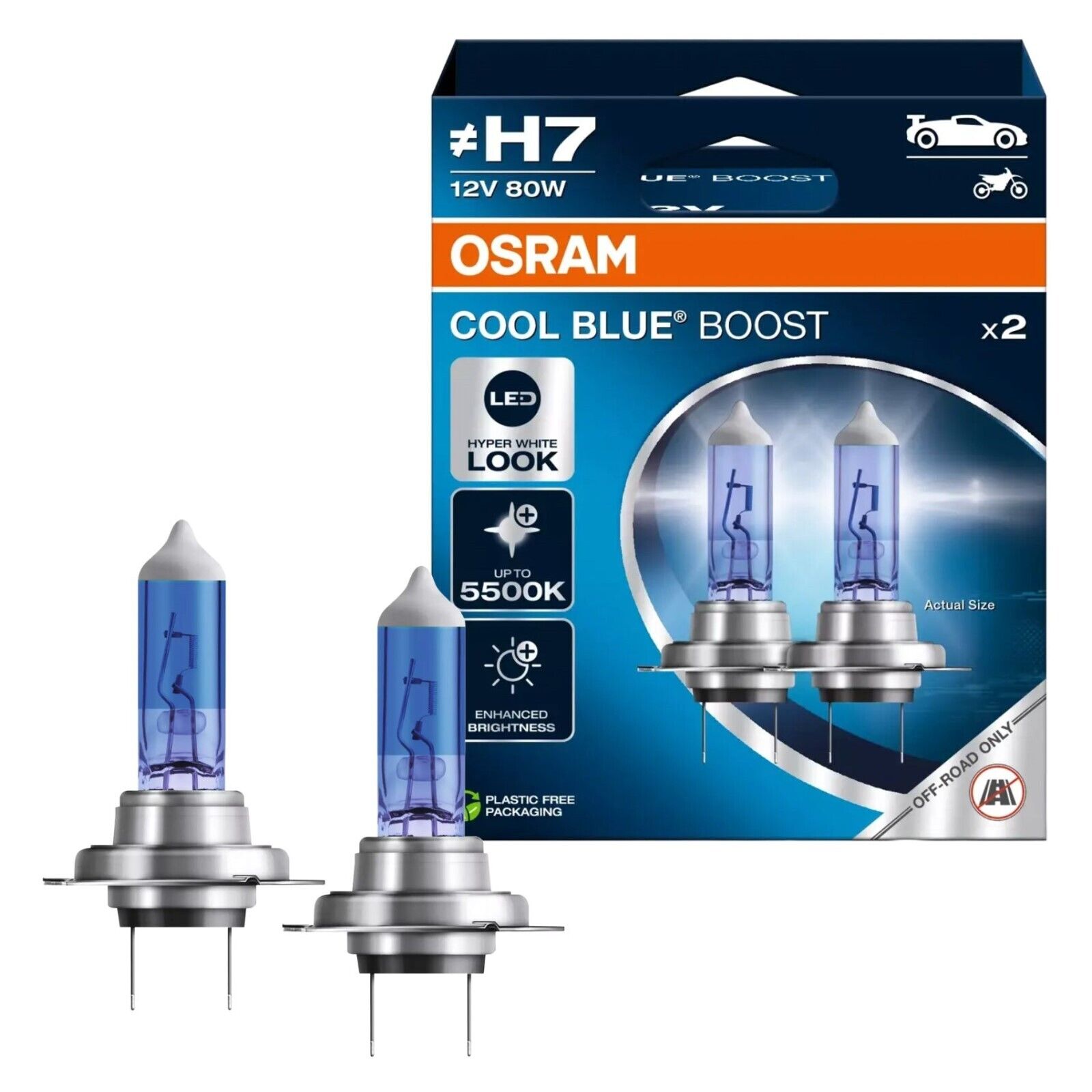 Kit Coppia 2 Lampade Lampadine Osram Cool Blue Boost H7 62210CBB-2HB Auto 5.500K