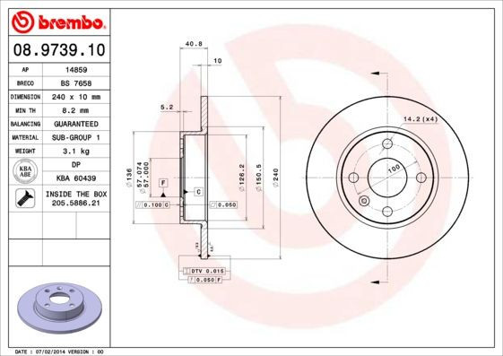 COPPIA DISCHI FRENO BREMBO 08973910  per OPEL CORSA C (X01), CORSA C Furgone/hat