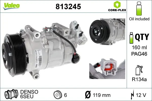 Compressore climatizzazione R 134a 813245 VALEO per RENAULT MEGANE III Hatchback