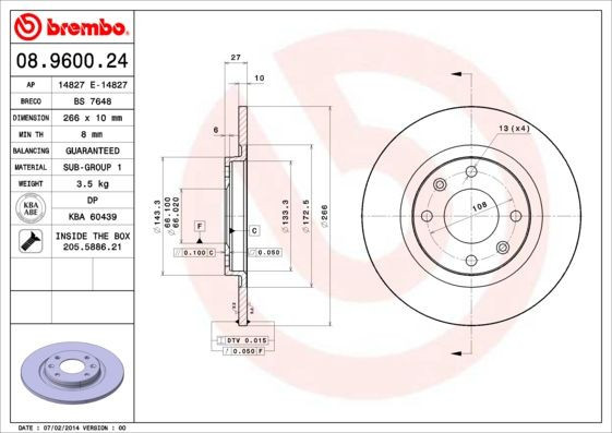 COPPIA DISCHI FRENO BREMBO 08960024  per CITROËN BX (XB-_), BX Break (XB-_), BX