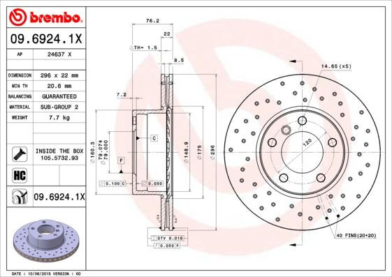 COPPIA DISCHI FRENO BREMBO 09.6924.1X  per BMW 5 (E39), 5 Touring (E39)