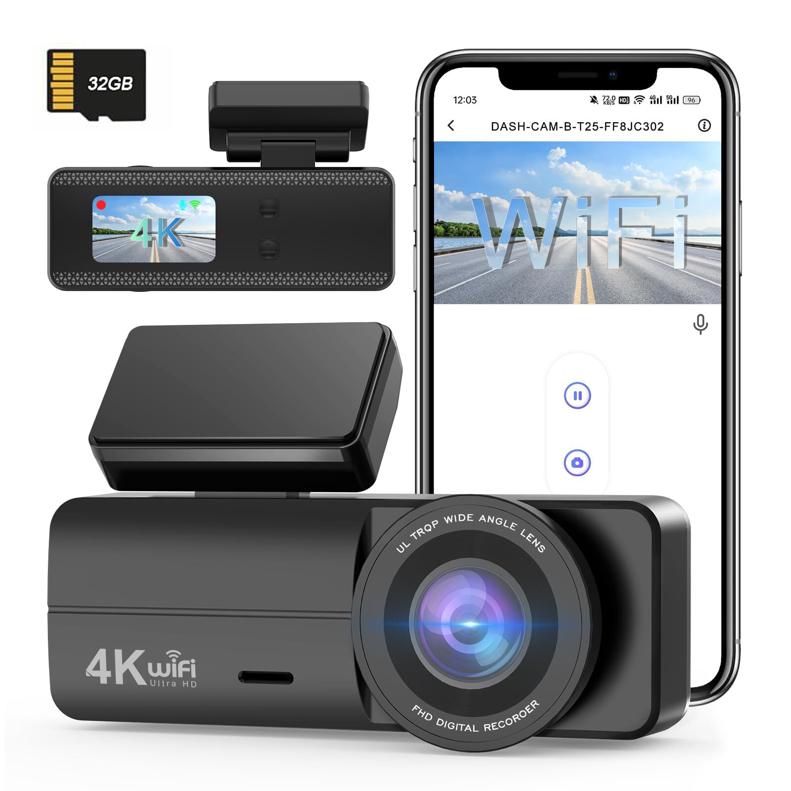 SIGRILL Dash Cam Auto 4K,WiFi Dash cam con scheda da 32GB,Dashcam con Visione No