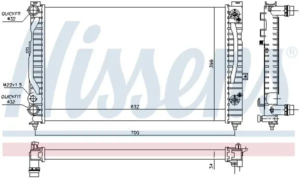Radiatore Alette di raffreddamento montate meccanicamente 60229 NISSENS per AUDI