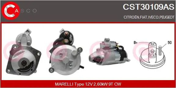Motorino di avviamento Senso rotazione orario CST30109AS CASCO per FIAT PEUGEOT