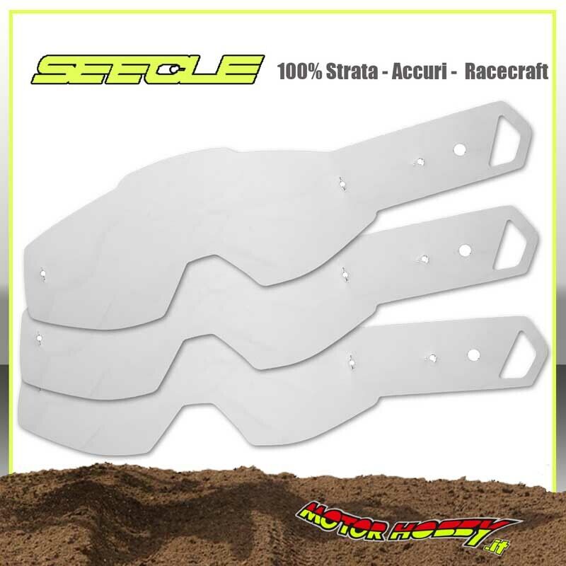50 PEZZI LENTI A STRAPPO TEAR OFF SEECLE OCCHIALI 100% STRATA ACCURI RACECRAFT
