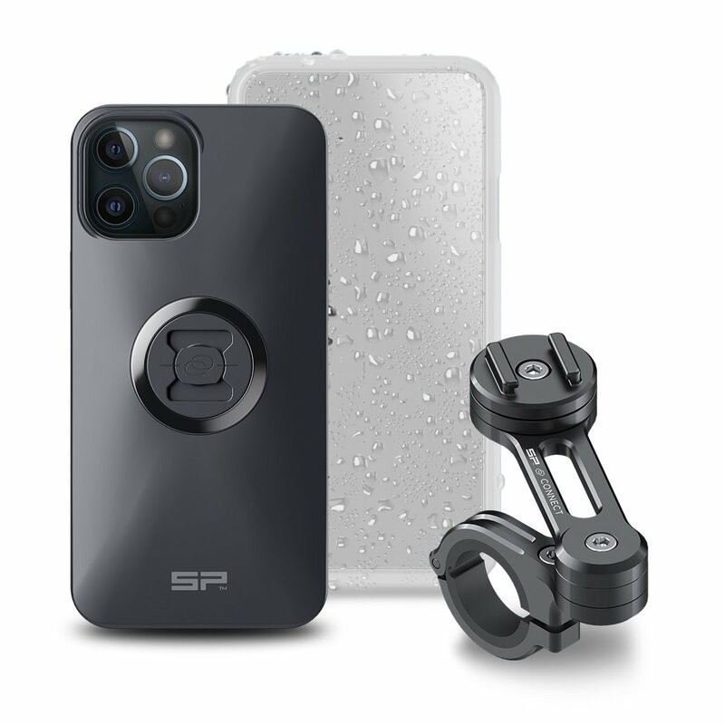 Pacchetto completo SP-CONNECT Moto Bundle montato sul manubrio iPhone 12 Pro Max