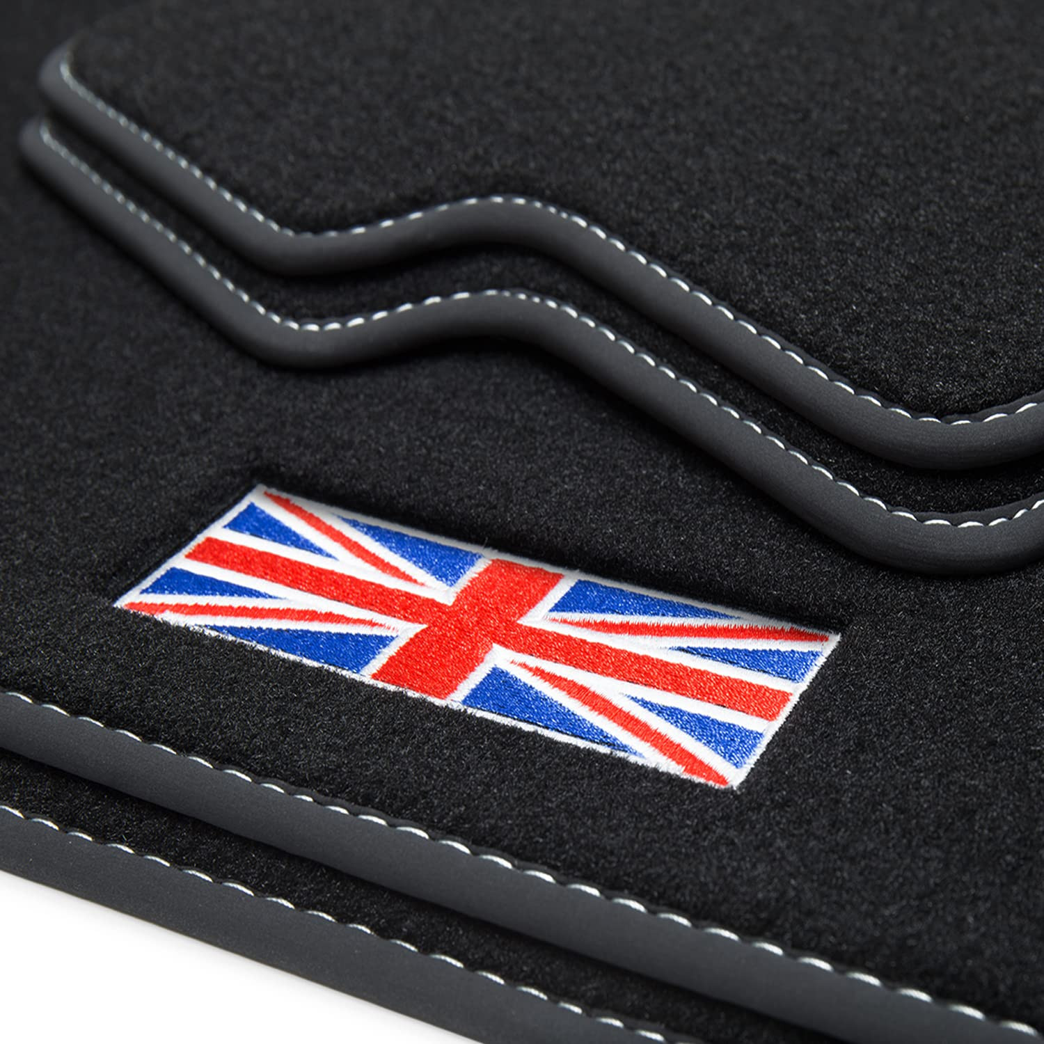 teileplus24 501 Premium Tappetini con Cucitura Decorativa e 'Union Jack' (o3z)