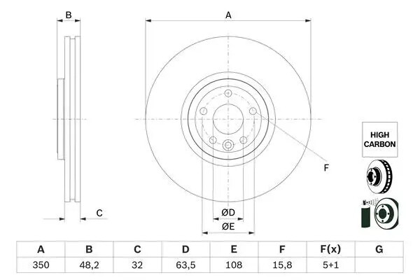 Disco freno ventilato 0 986 479 G33 BOSCH per JAGUAR LAND ROVER