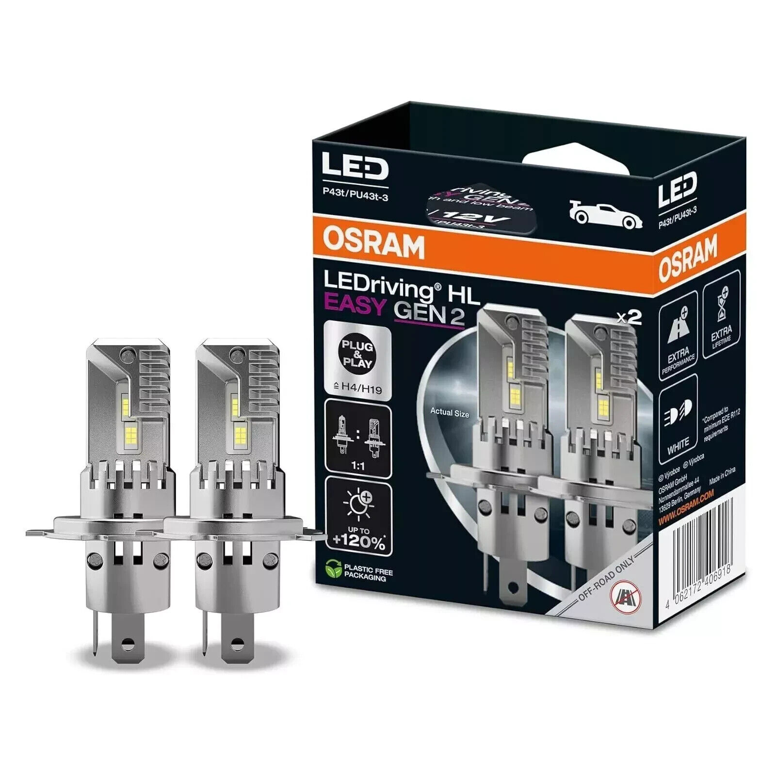 OSRAM LEDRIVING EASY GEN2 FARI LED H4 H19 BIANCA P&P AUTO