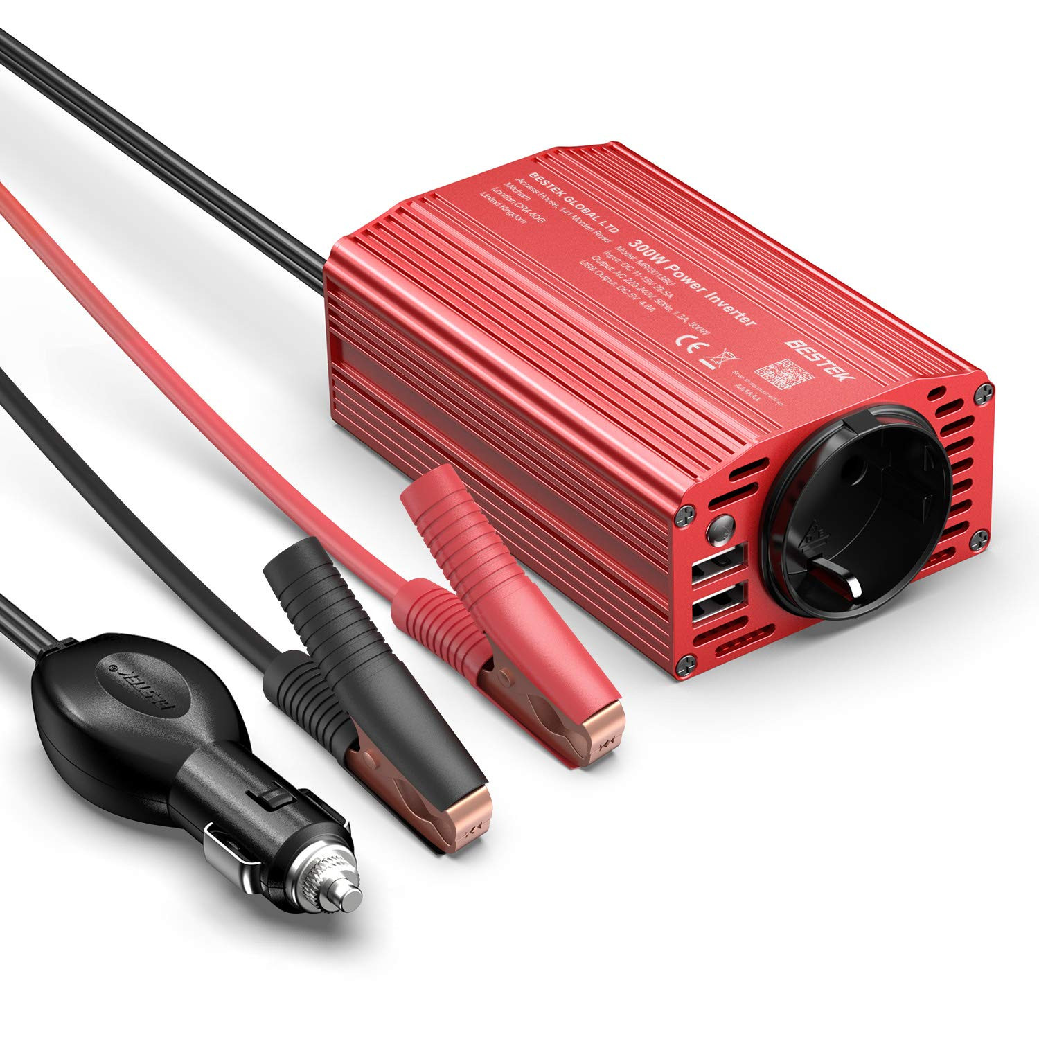 BESTEK 300W Inverter da Auto 12V a 220V con 2 Porte USB 2,4 A, (F2f)