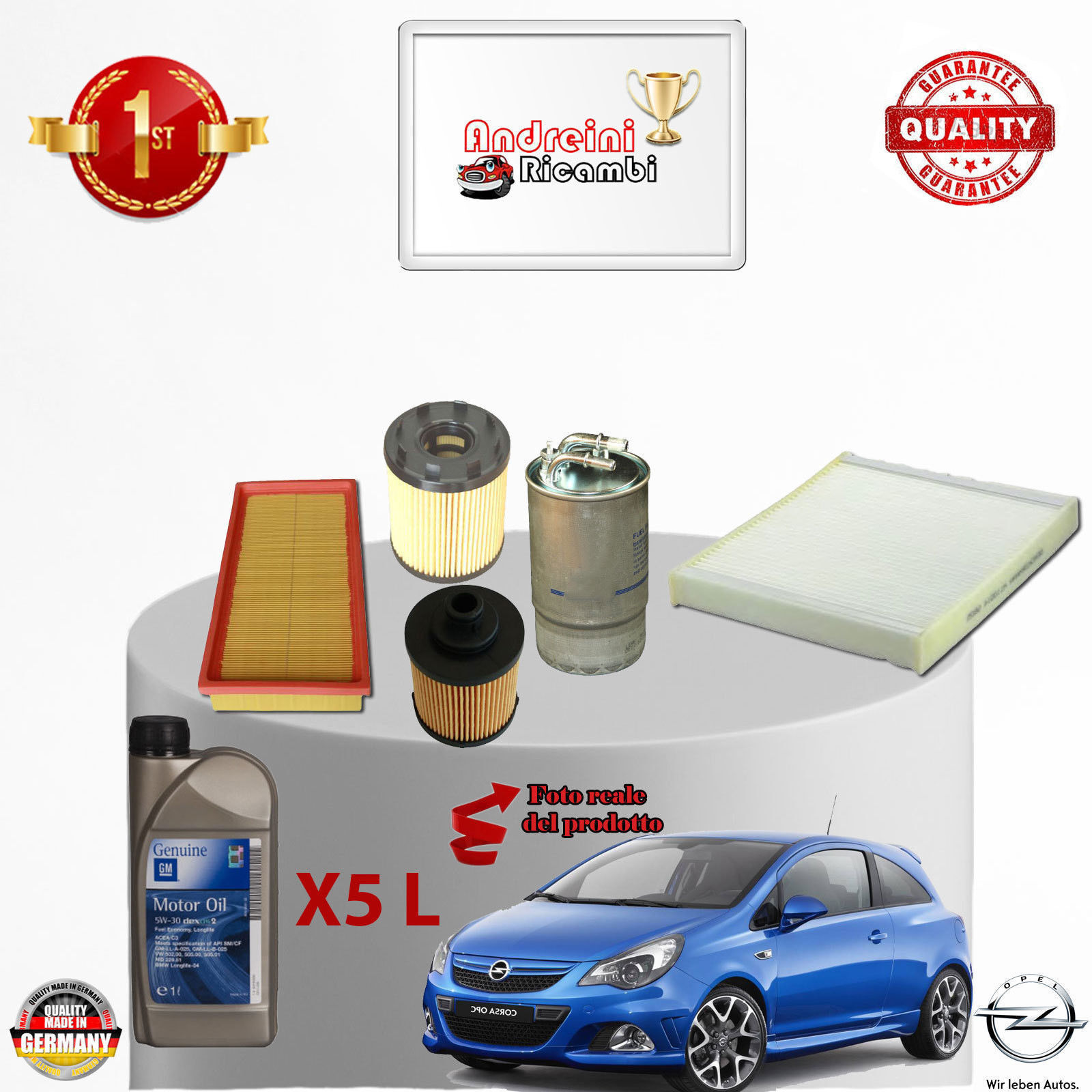 KIT TAGLIANDO 4  FILTRI E OLIO OPEL CORSA D 1.3 CDTI 70KW 95CV DAL 2010 ->
