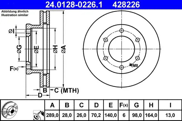 Disco freno ventilato 24.0128-0226.1 ATE per FORD MAZDA