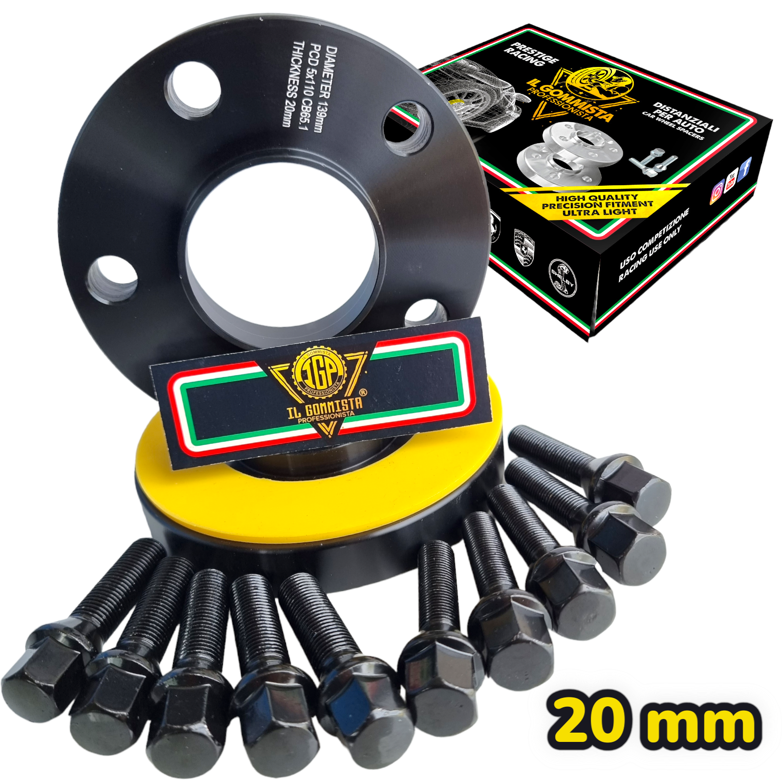 IGP Kit 2 Distanziali Ruote 20 mm NERI Compatibili con Jeep Renegade Compass II