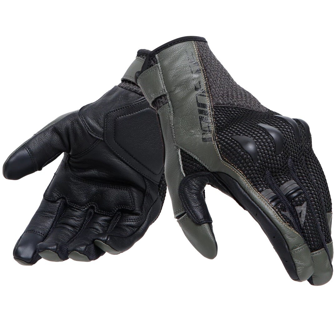 GUANTI MOTO PELLE TESSUTO GLOVES DAINESE KARAKUM ERGO TEK BLACK ARMY GREEN TG M