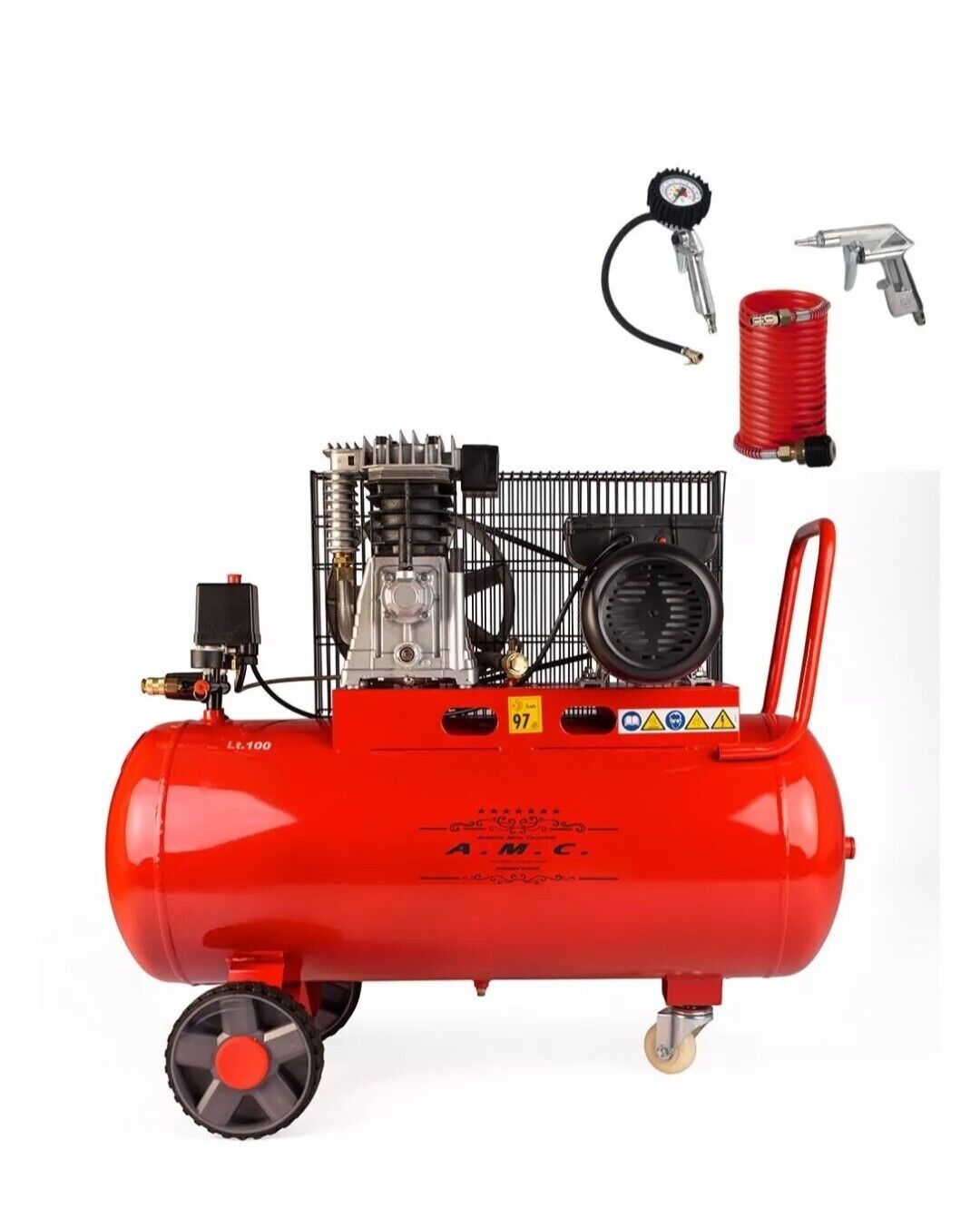 Compressore ad aria da 100 litri 1500W elettrico 3 Hp 8 Bar incluso KIT