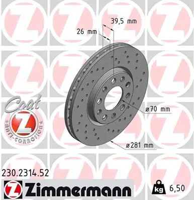2x Disco freno ventilazione interna 230.2314.52 ZIMMERMANN per ALFA ROMEO JEEP