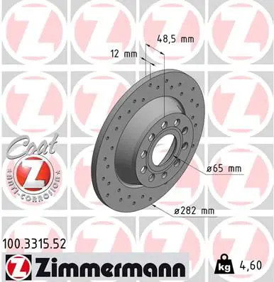 2x Disco freno pieno 100.3315.52 ZIMMERMANN per VW SKODA AUDI SEAT