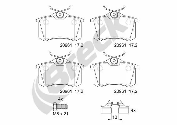 Pastiglie freno 20961 10 704 00 BRECK per CITROËN VW SEAT AUDI FORD LANCIA SKODA