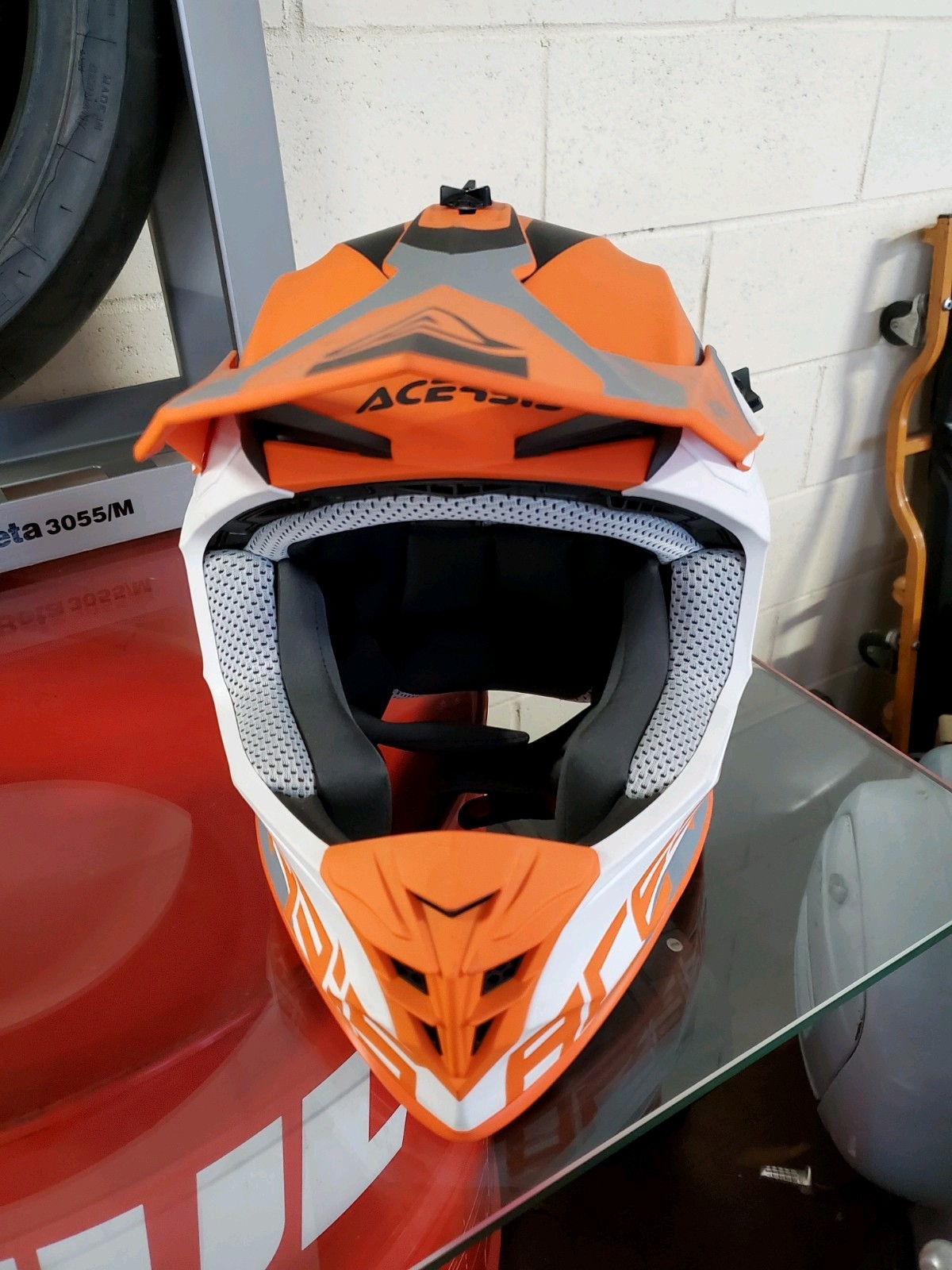 CASCO MOTOCROSS ENDURO ARANCIONE BIANCO ACERBIS TAGLIA M ORIGINALE NUOVO