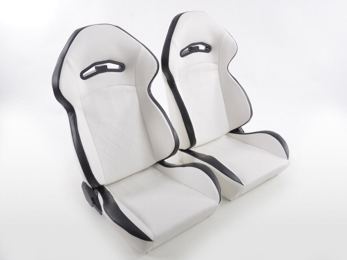 Sport Seats sièges semi bucket pelle artificiale bianco cucitura nero