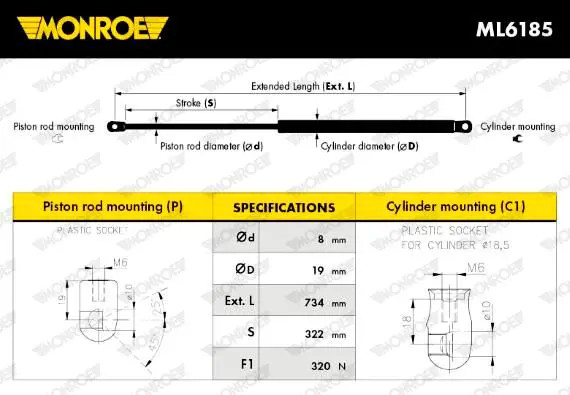 Molla a gas cofano ML6185 MONROE per VW PASSAT B7 PASSAT B7 Variant