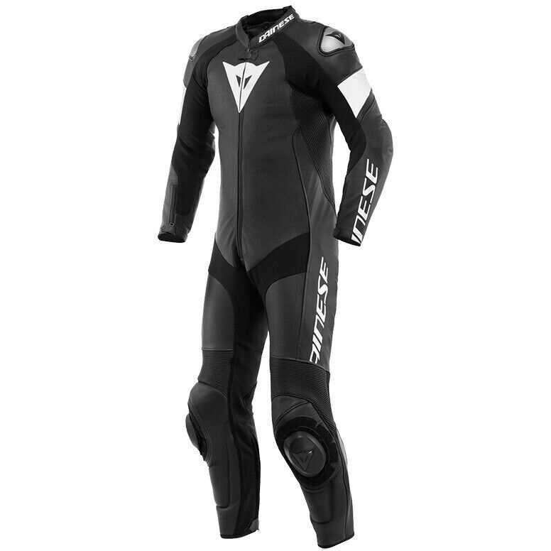 TUTA PELLE LEATHER SUIT MOTO DAINESE TOSA 1PC BLACK WHITE TG 52