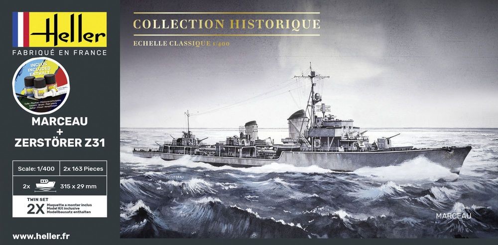 HELLER 55009 MODELLO BARCA STARTER KIT MARCEAU + DISTRUTTORE Z31 TWINSET 1/400