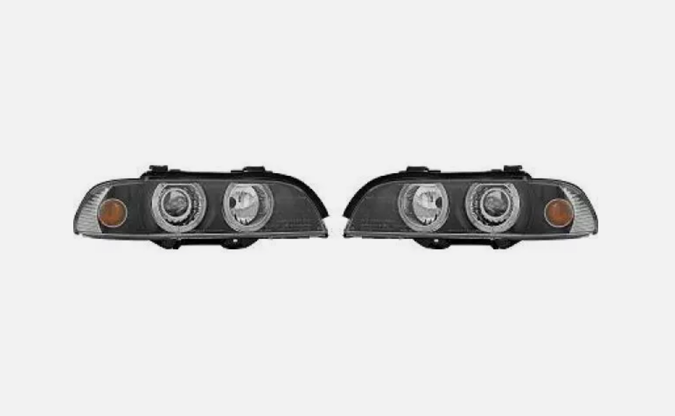 Coppia fari anteriori TUNING XENON Serie5 E39 2000-2003 neri D2S+H7 ANGEL EYES
