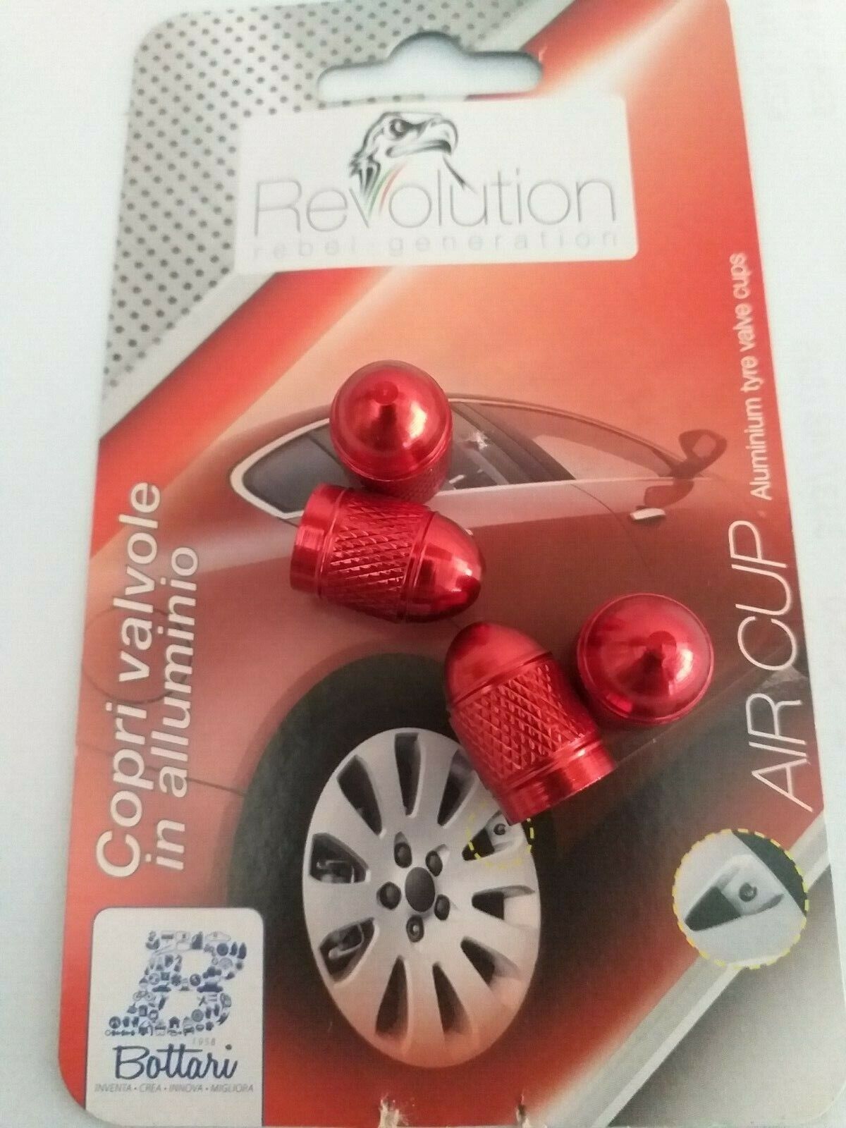 4 Tappi Copri Valvole Coprivalvole in Alluminio "AIR CUP" Rosso Universali Auto