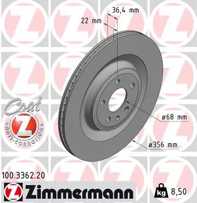 2x Disco freno ventilazione interna 100.3362.20 ZIMMERMANN per AUDI A7 Sportback