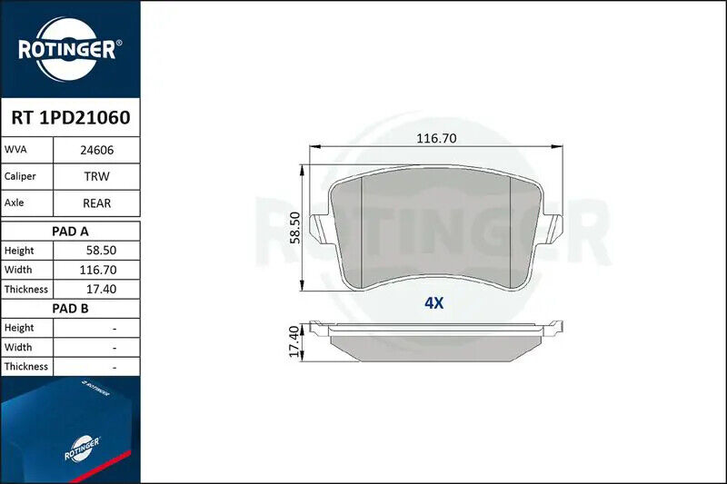 Pastiglie freno RT 1PD21060 ROTINGER per AUDI A5 Q5 A5 Sportback A5 Cabriolet