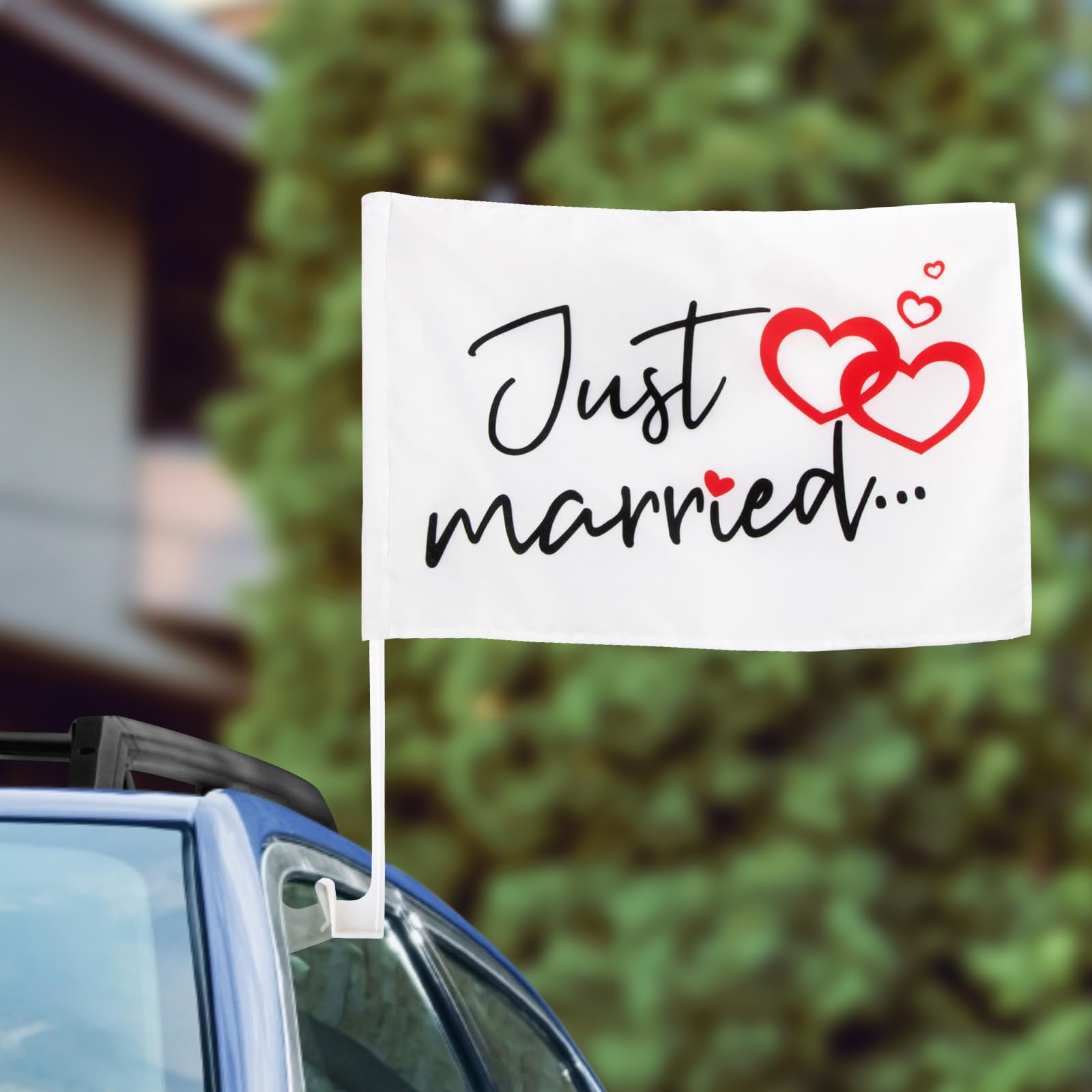 BOFUNX 2pcs Decorazioni Matrimonio per Auto Bandiera Just Married per (x8o)