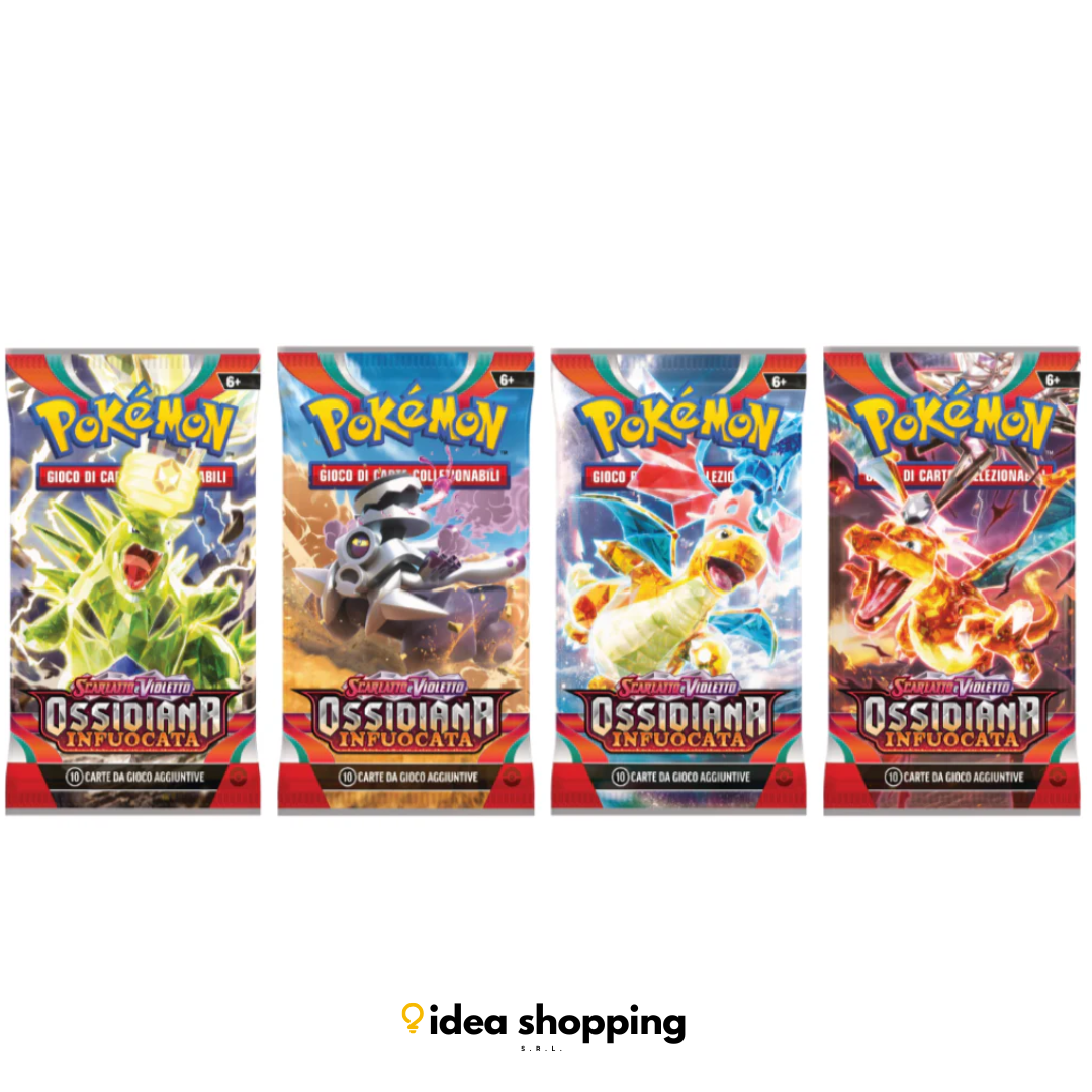 Pokémon TGC Scarlatto e Violetto - 03 Ossidiana Infuocata Busta - 10 Carte...