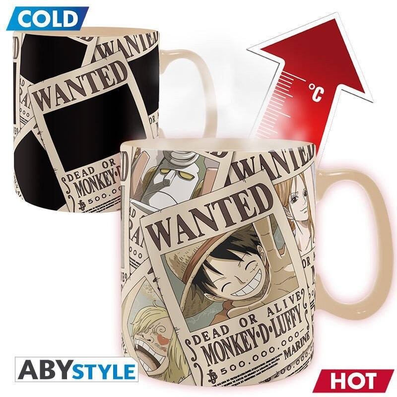 One Piece Mug Heat Change 460ml Wanted Cardboard Box Tazza Cambia Colore