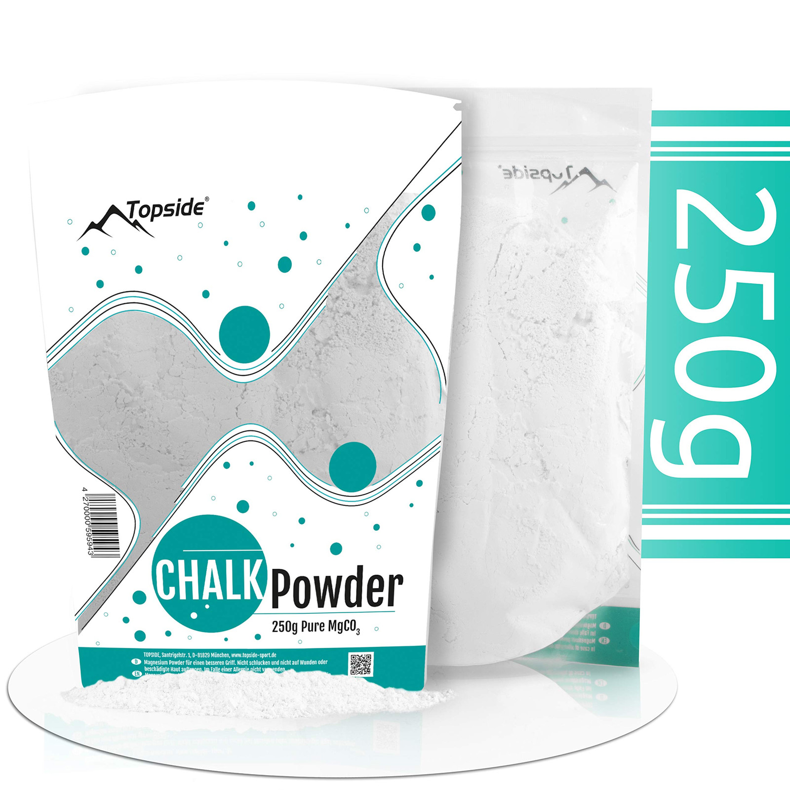 TOPSIDE Magnesite in Polvere (250 o 450 gr) per Arrampicata, Crossfit, Pesi, Pal