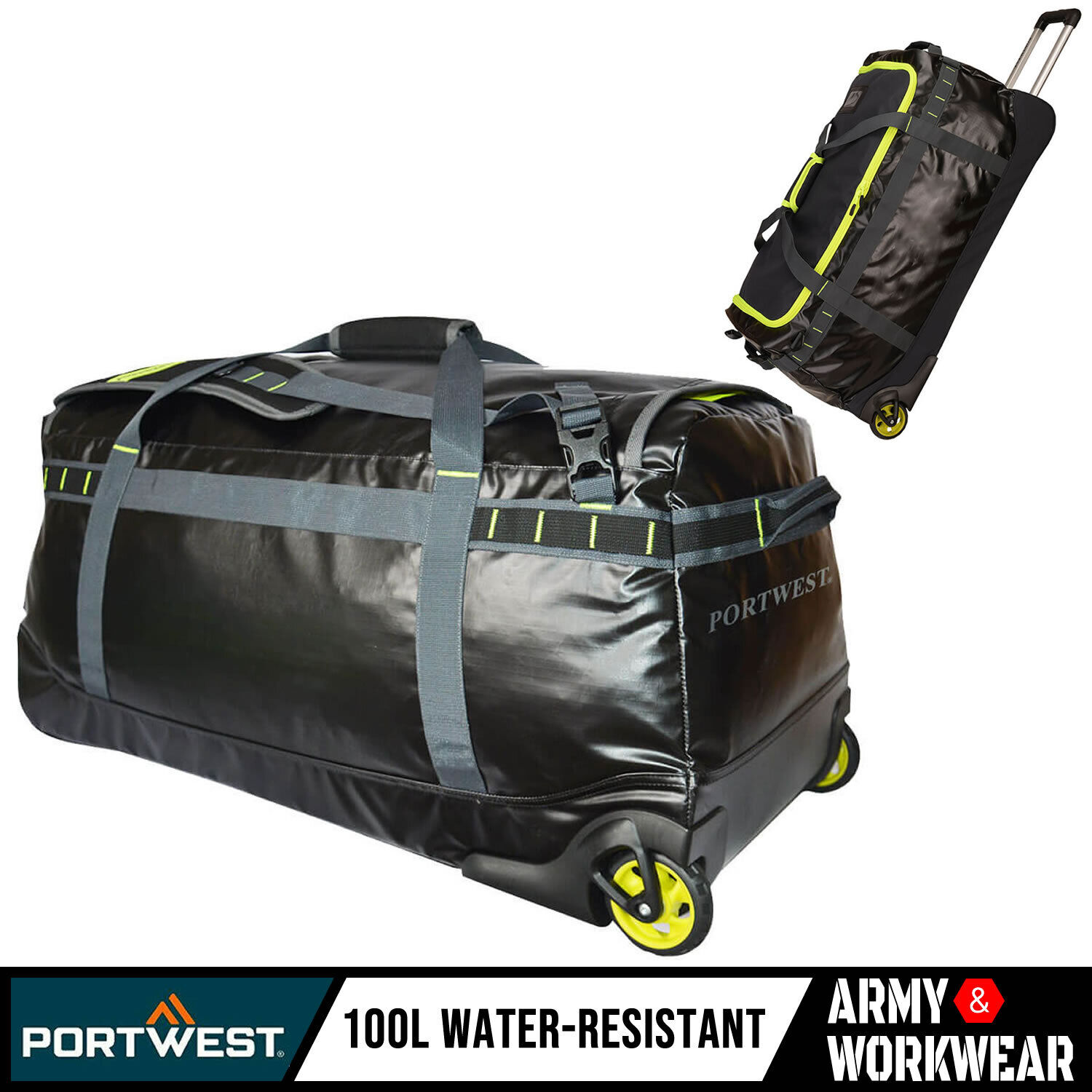 PW3 100L Idrorepellente Duffle Borsa Trolley Manico Telescopico Tempo Resistente