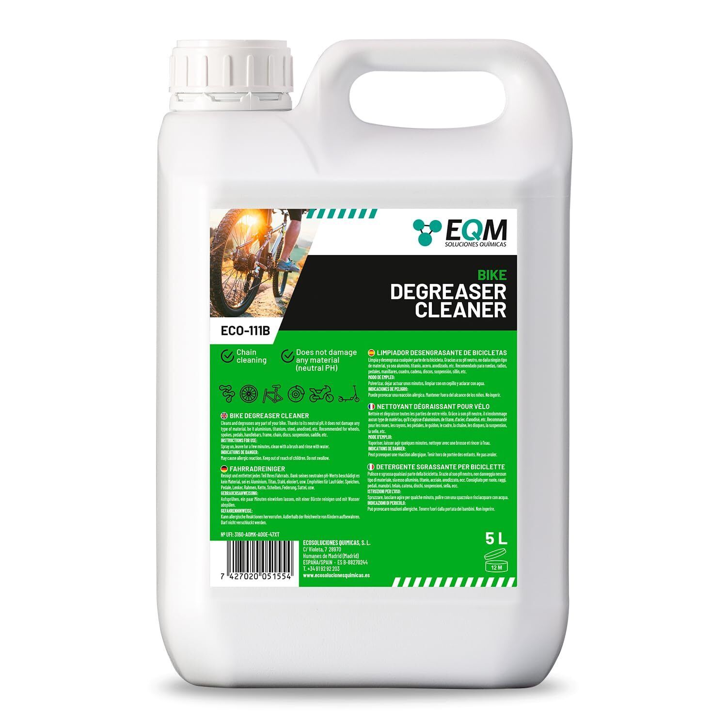 EQM - ECO-111B - Sgrassatore Neutro per Biciclette - 5L - Adatto per qualsiasi m
