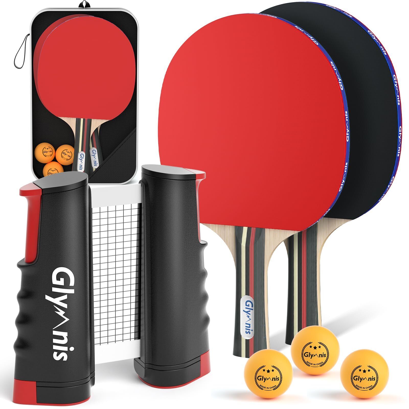 Glymnis Set da Ping Pong,Ping Pong Set da Tavolo Portatile con Rete da Ping Pong