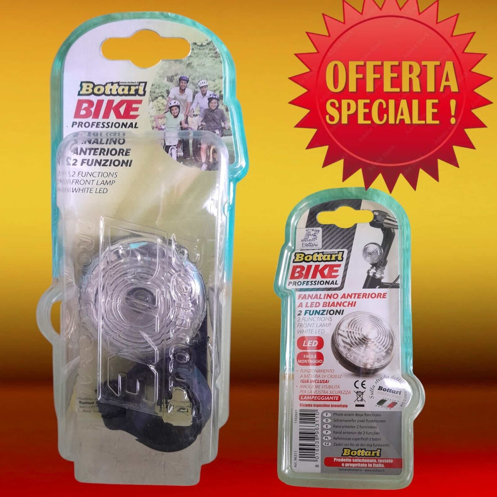 Fanalino Anteriore Bicicletta a 2 Funzioni Led Bianchi Luce Piena e Lampeggiante